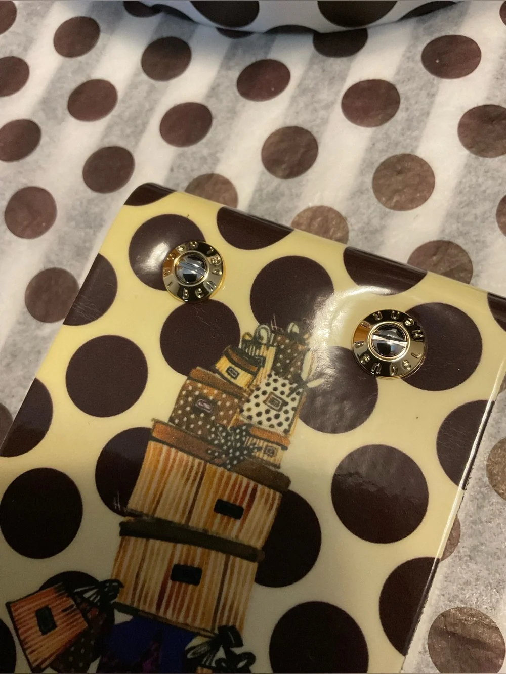 In Original Box Henri Bendel Graphic Pocket Leather Notepad - Shopping Girl Dots